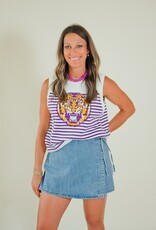 Queen of Sparkles Licensed LSU Mascot Striped Knit Tank