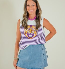 Queen of Sparkles Licensed LSU Mascot Striped Knit Tank