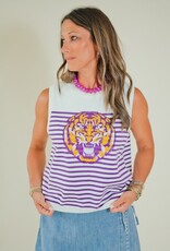 Queen of Sparkles Licensed LSU Mascot Striped Knit Tank