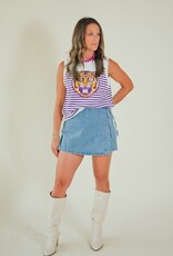 Queen of Sparkles Licensed LSU Mascot Striped Knit Tank