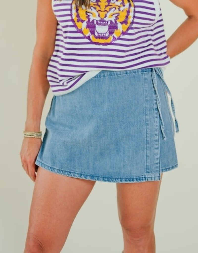 Denim Tie Wrap Skort