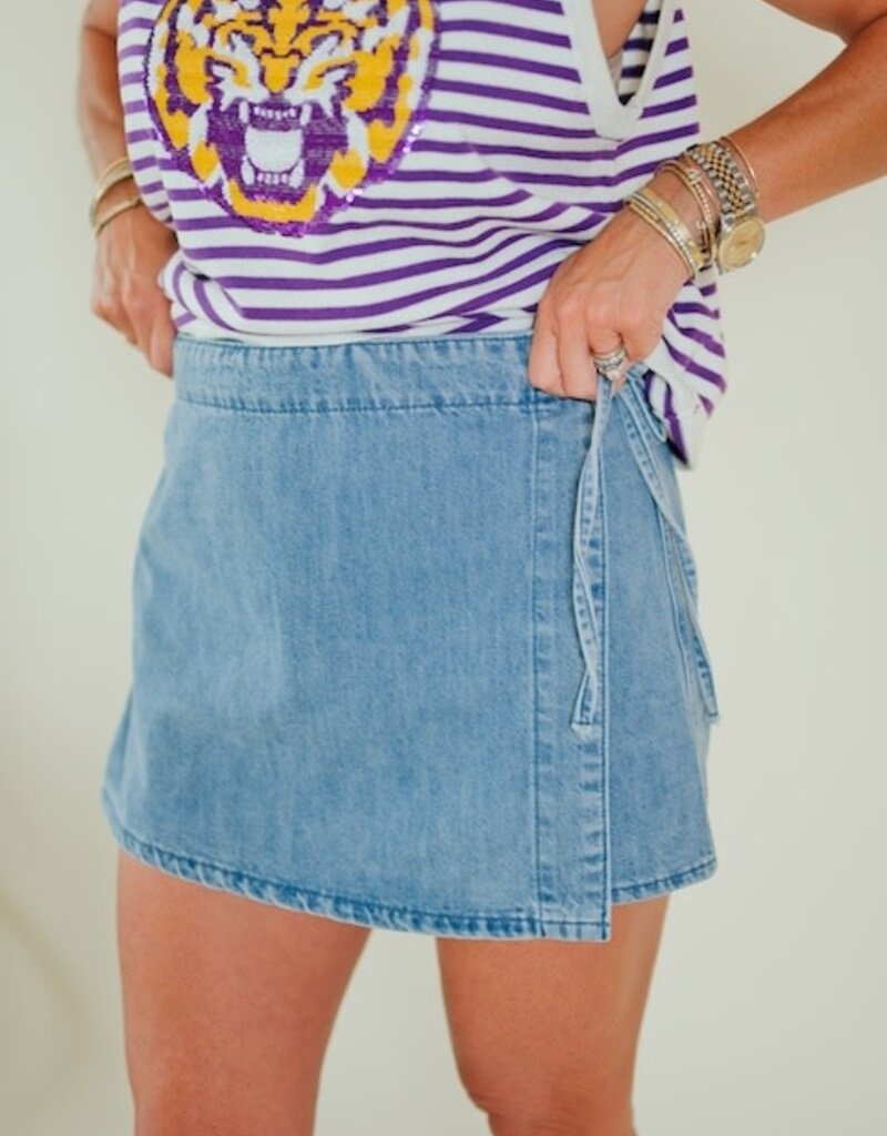 Denim Tie Wrap Skort