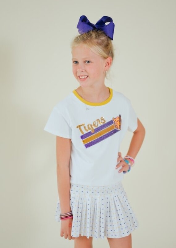 Girls Sequin Tiger Face Stripes Boxy Tee