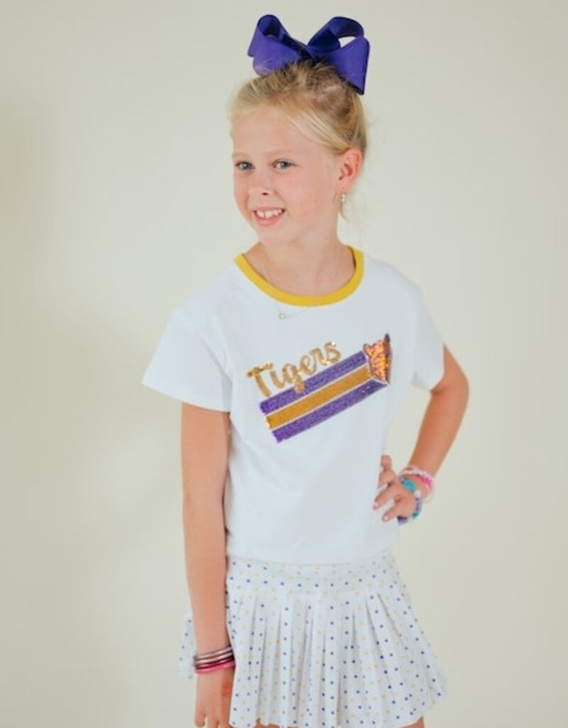 Girls Sequin Tiger Face Stripes Boxy Tee