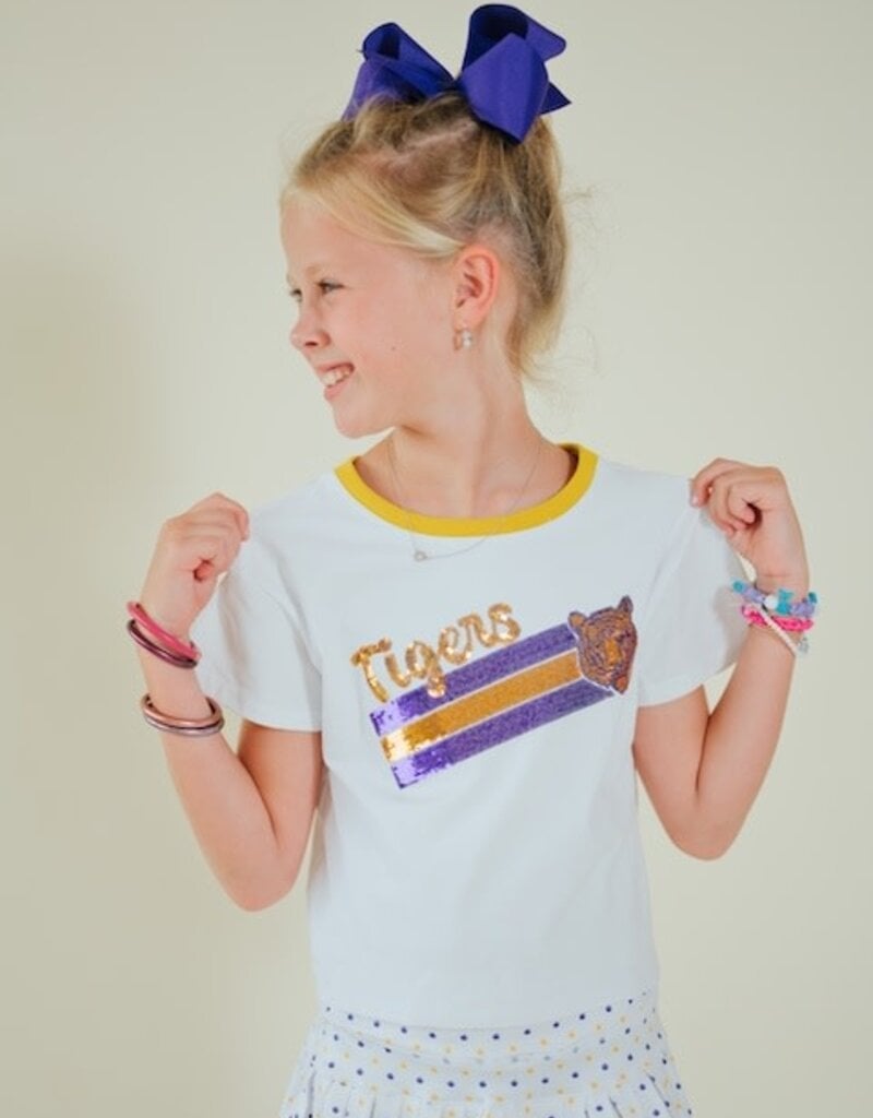 Girls Sequin Tiger Face Stripes Boxy Tee