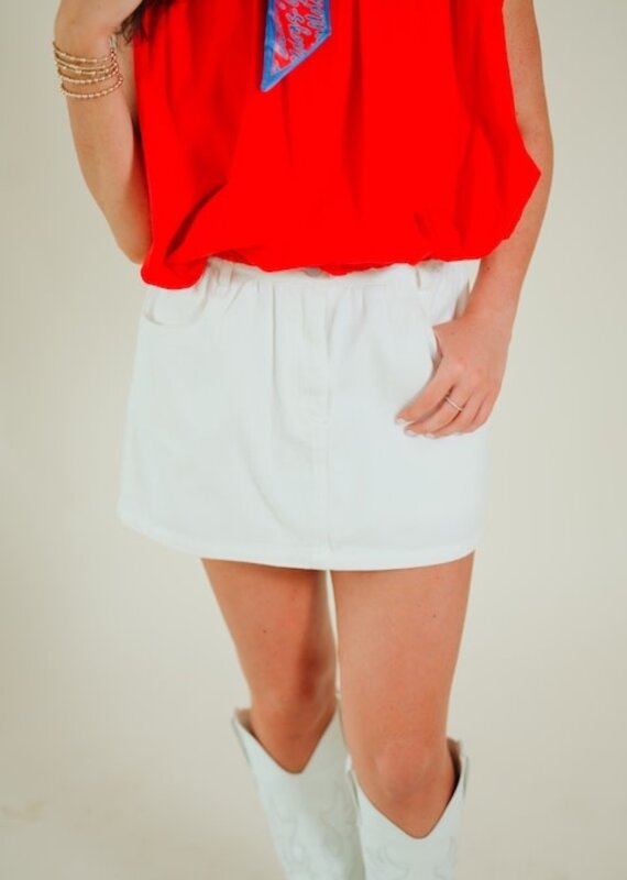 White Ruffle Denim Skort