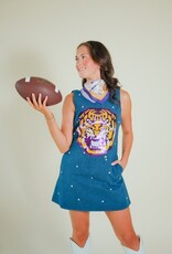 Queen of Sparkles Licensed LSU Scattered Jewel Denim Mascot Tank Dress