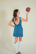 Queen of Sparkles Licensed LSU Scattered Jewel Denim Mascot Tank Dress