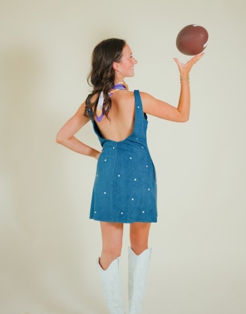 Queen of Sparkles Licensed LSU Scattered Jewel Denim Mascot Tank Dress