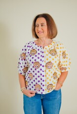 Queen of Sparkles Licensed LSU Polka Dot Colorblock Button Up Top
