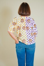 Queen of Sparkles Licensed LSU Polka Dot Colorblock Button Up Top