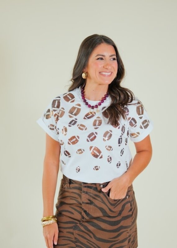 Scattered Sequin Football Cuff Sleeve Tee