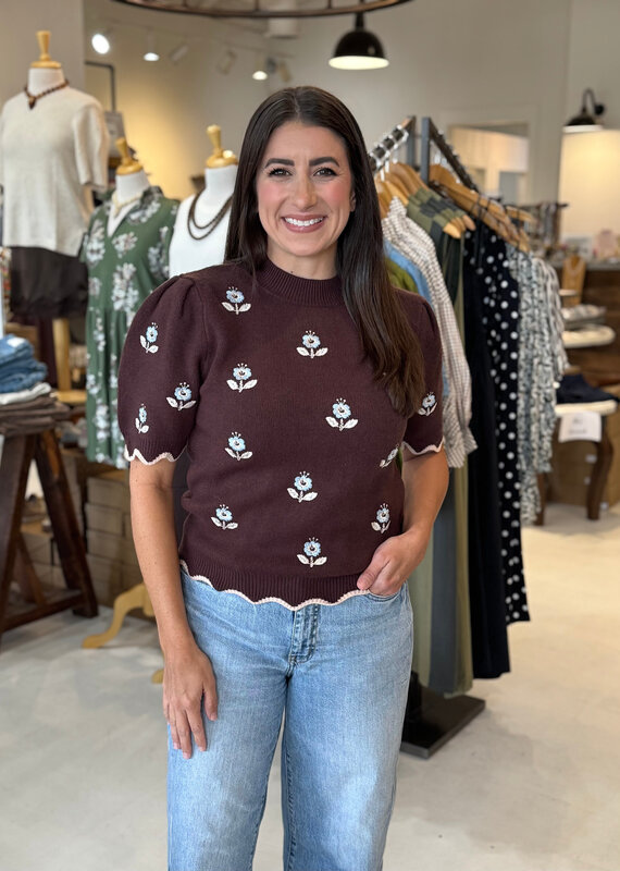 Bethany Flower Embroidered Sweater Top