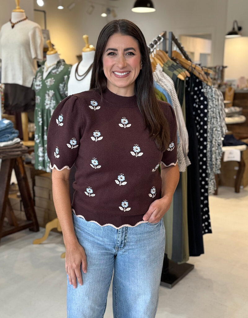 Bethany Flower Embroidered Sweater Top