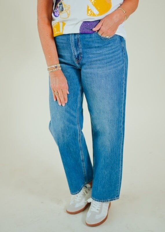 Just Black Mid Rise Stretch Bowed Boyfriend Medium Denim