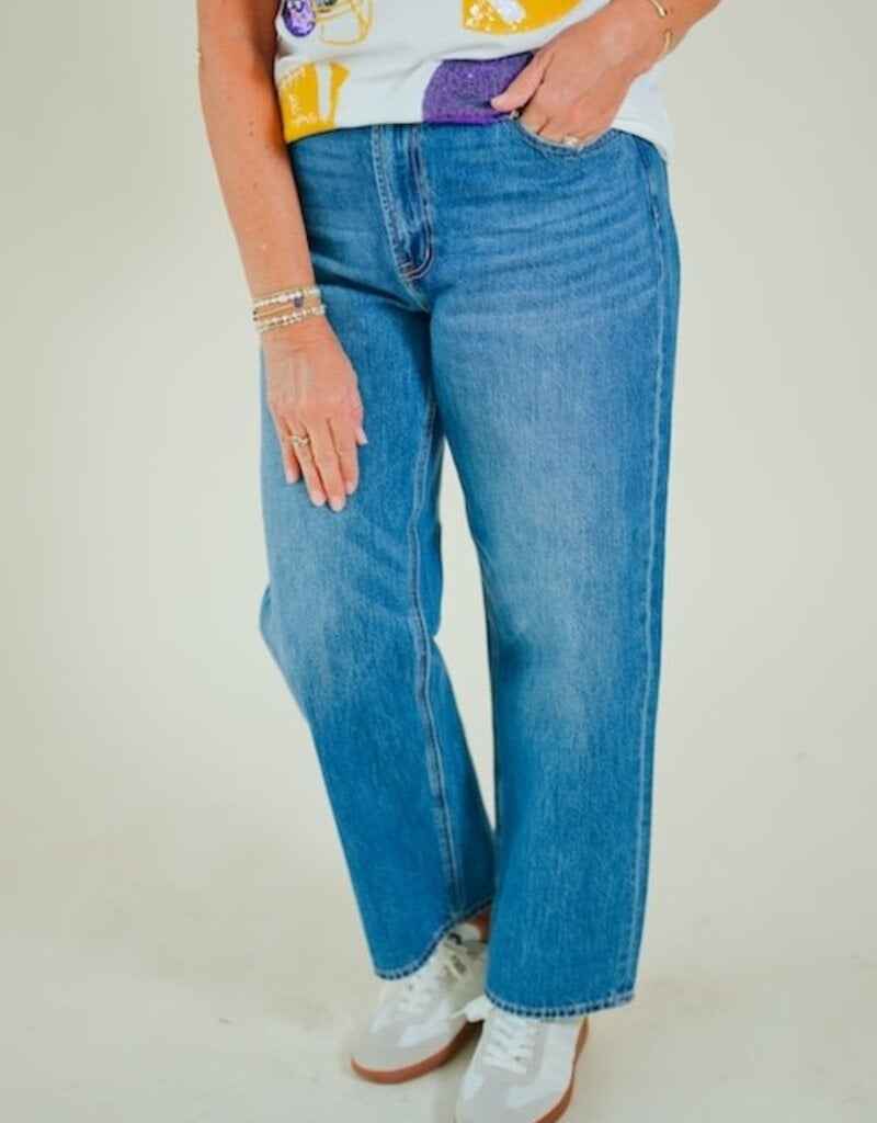Just Black Mid Rise Stretch Bowed Boyfriend Medium Denim