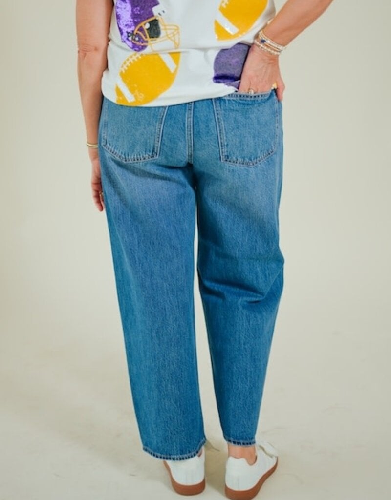 Just Black Mid Rise Stretch Bowed Boyfriend Medium Denim