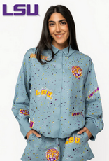 Queen of Sparkles Licensed LSU Denim Multi Rhinestone Button Up
