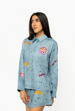 Queen of Sparkles Licensed LSU Denim Multi Rhinestone Button Up