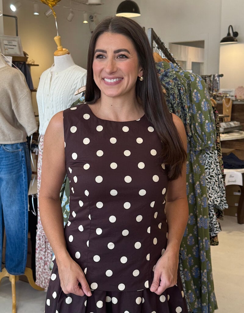 Brown Polka Dot Tailored Blouse