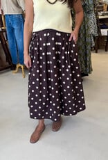 Brown Polka Dot Pleated Midi Skirt