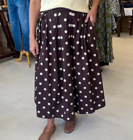 Brown Polka Dot Pleated Midi Skirt