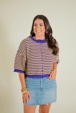 Puple/Yellow Striped Half Sleeve Cardigan