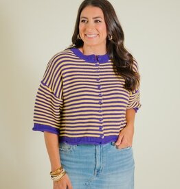 Puple/Yellow Striped Half Sleeve Cardigan
