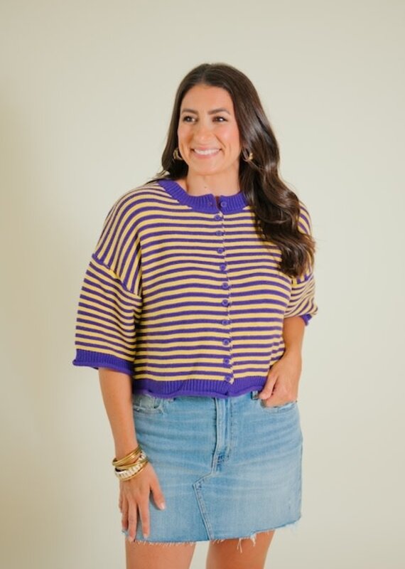 Puple/Yellow Striped Half Sleeve Cardigan