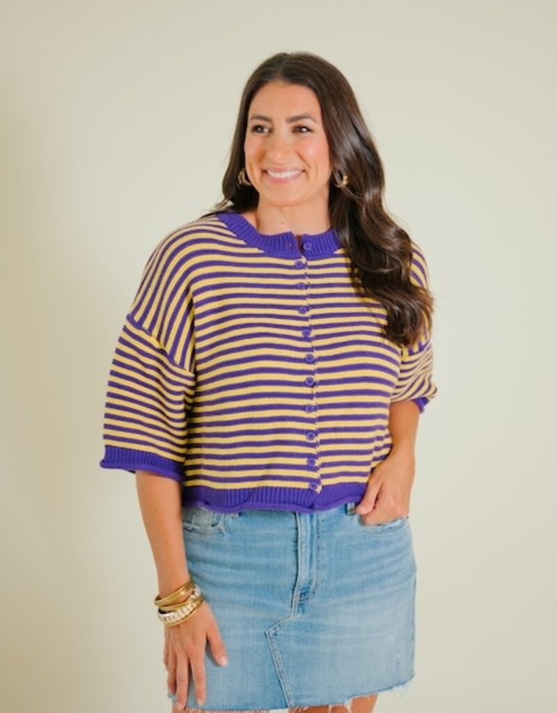 Puple/Yellow Striped Half Sleeve Cardigan