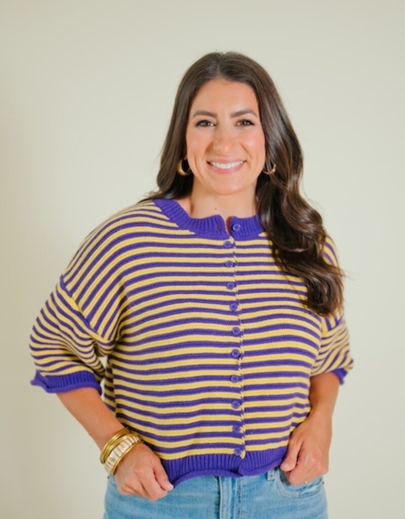 Puple/Yellow Striped Half Sleeve Cardigan