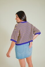 Puple/Yellow Striped Half Sleeve Cardigan