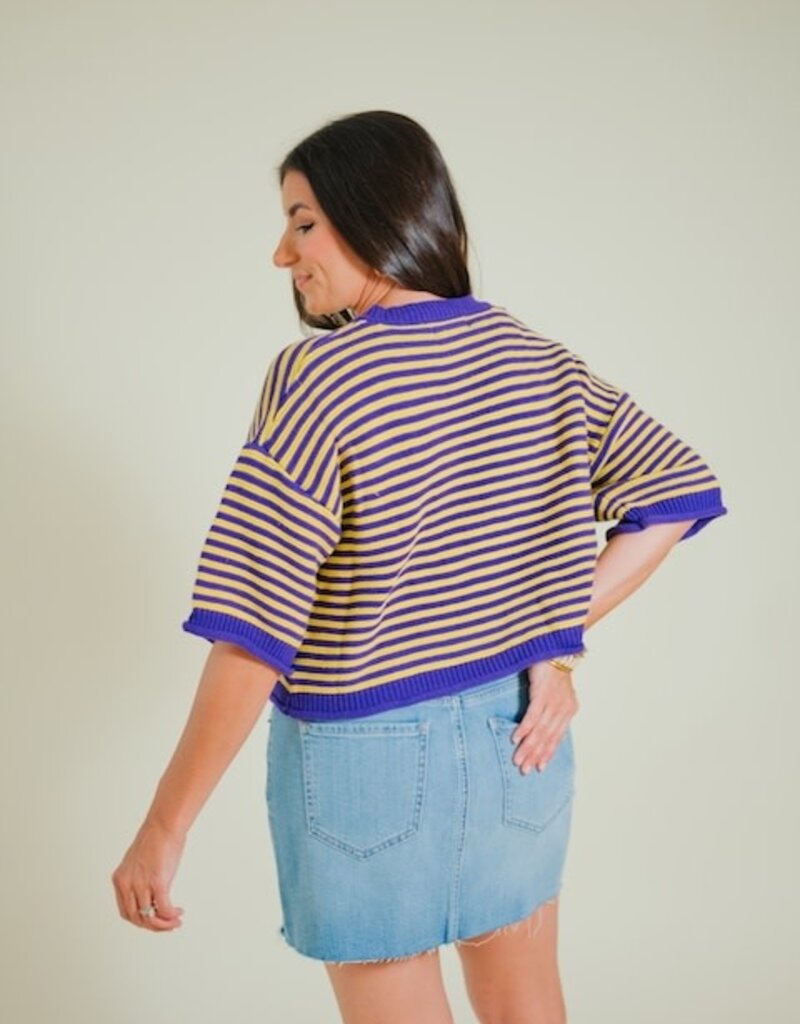 Puple/Yellow Striped Half Sleeve Cardigan