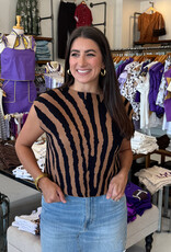 Tiger Print Mock Neck Sweater Top