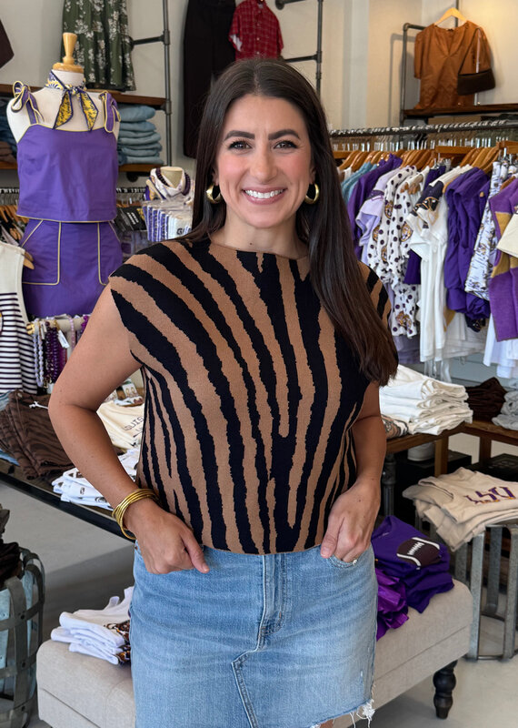 Tiger Print Mock Neck Sweater Top