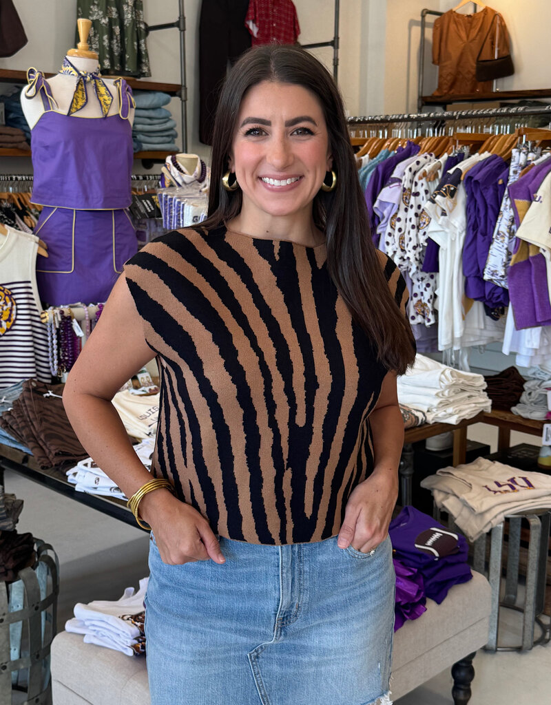 Tiger Print Mock Neck Sweater Top
