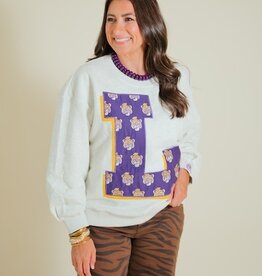 Queen of Sparkles Licensed LSU Oversized Mascot Letter Sweatshirt