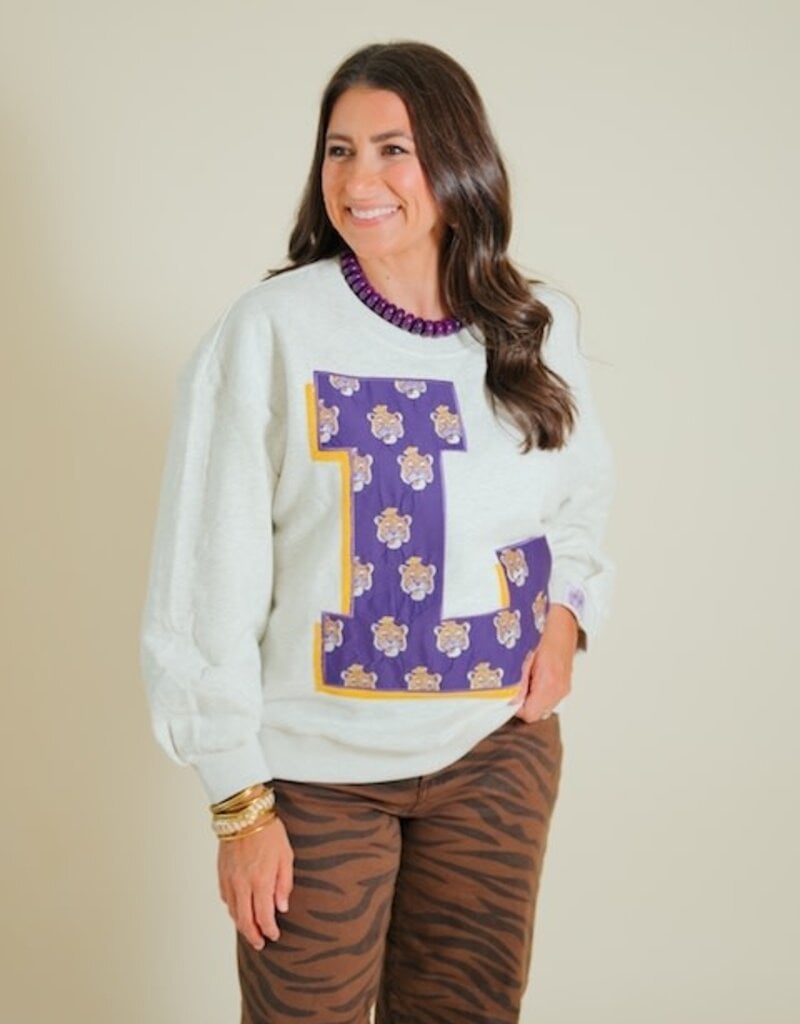 Queen of Sparkles Licensed LSU Oversized Mascot Letter Sweatshirt