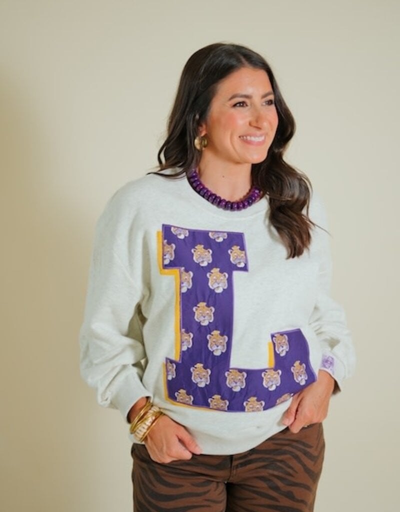 Queen of Sparkles Licensed LSU Oversized Mascot Letter Sweatshirt