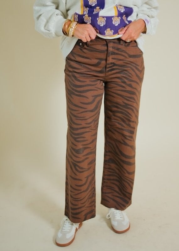 Daze Pleaser Wide Leg Ankle Desert Zebra