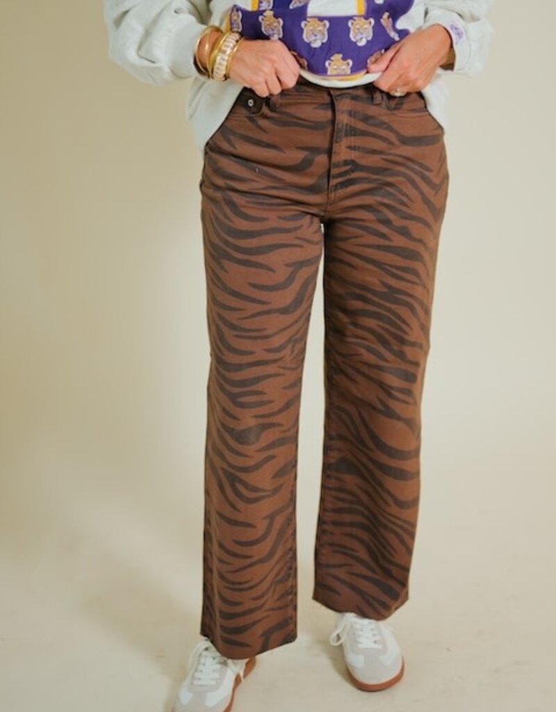 Daze Pleaser Wide Leg Ankle Desert Zebra