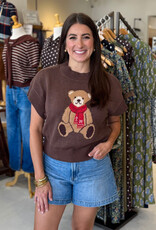 Teddy Bear Jacquard Knit Sweater Top Brown