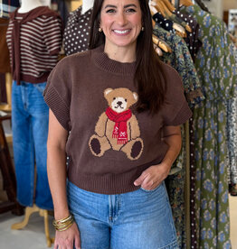 Teddy Bear Jacquard Knit Sweater Top Brown