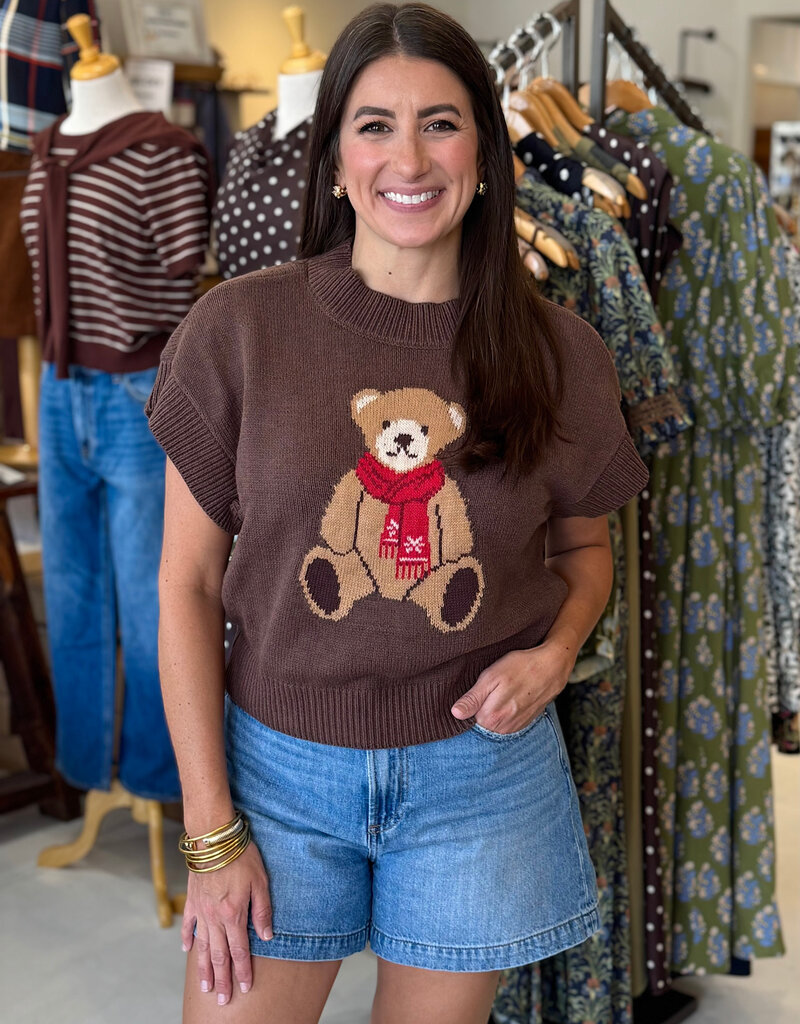 Teddy Bear Jacquard Knit Sweater Top Brown