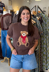 Teddy Bear Jacquard Knit Sweater Top Brown