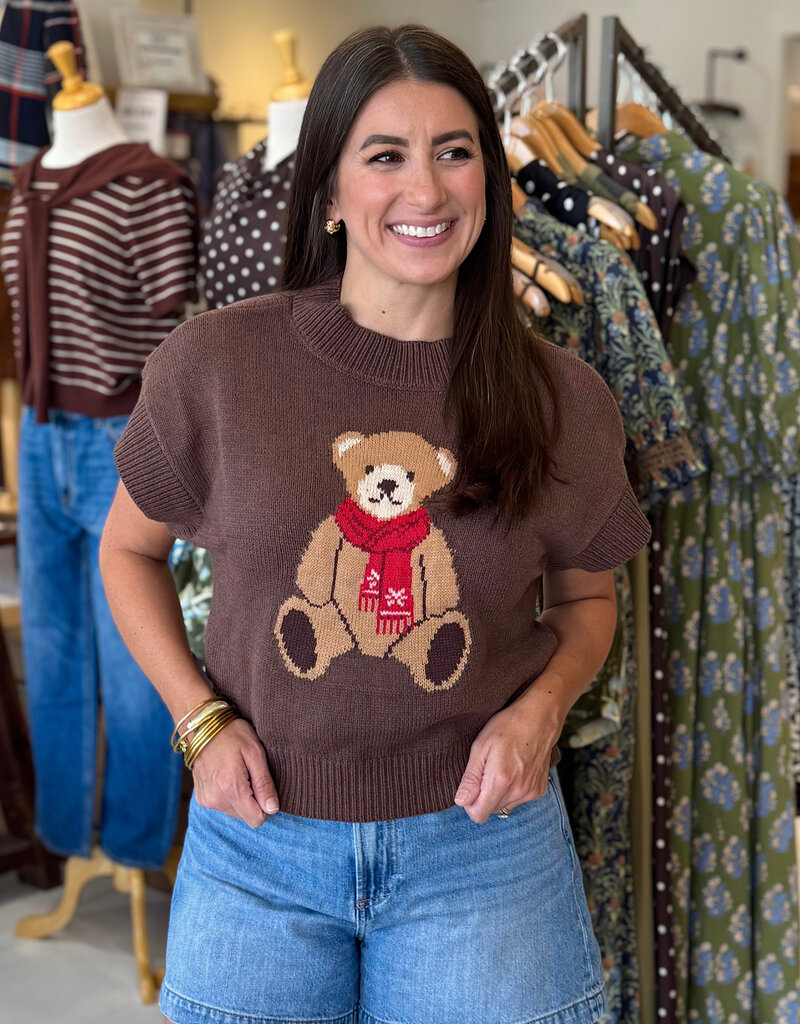 Teddy Bear Jacquard Knit Sweater Top Brown