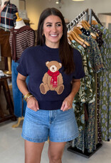 Teddy Bear Jacquard Knit Sweater Top Navy