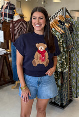 Teddy Bear Jacquard Knit Sweater Top Navy