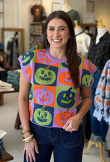 Queen of Sparkles Multi Checkered Pumpkin Knit Top