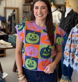 Queen of Sparkles Multi Checkered Pumpkin Knit Top